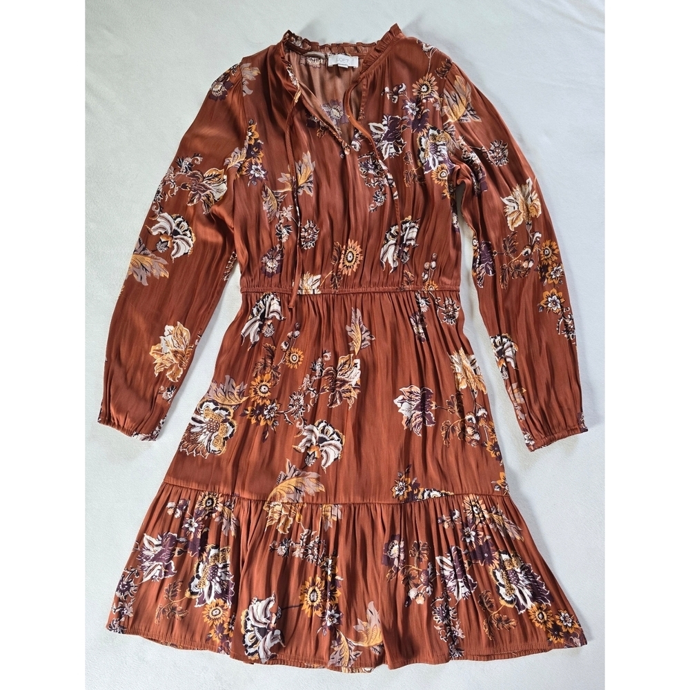LOFT▪️Rust Orange Floral Long Sleeve Tiered Dress